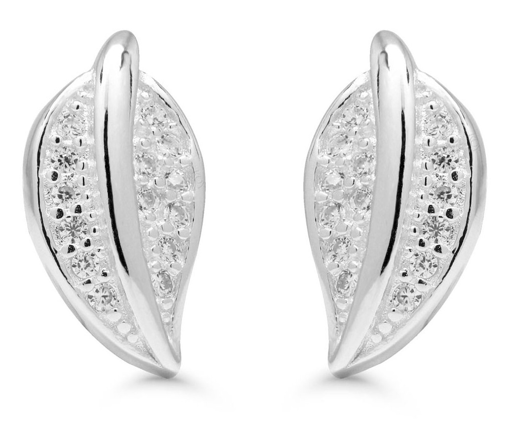 Silver earrings leaf zircon E-3158Z