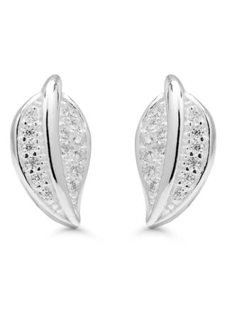 Silver earrings leaf zircon E-3158Z