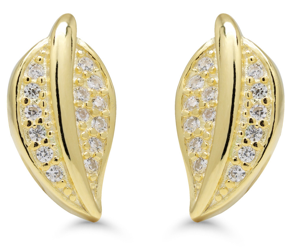 Silver earrings leaf zircon E-3158ZGP