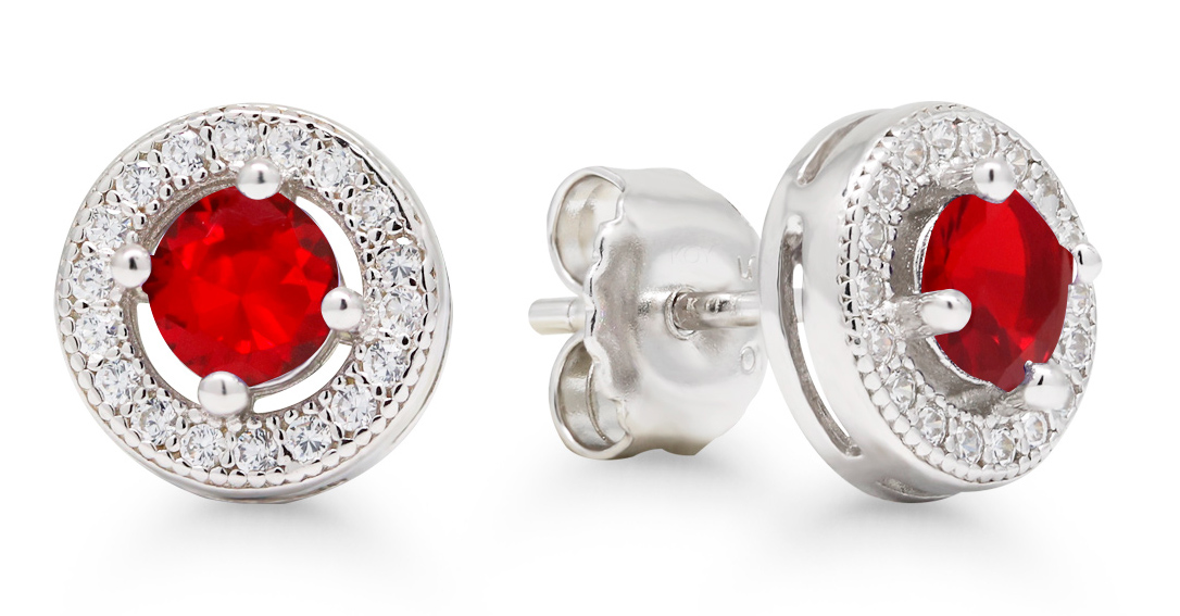 Silver earrings Halo clear zircon red-clear E-3368Zpun
