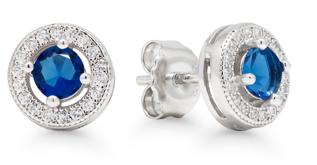 Silver earrings Halo clear zircon blue-clear E-3368Zsin