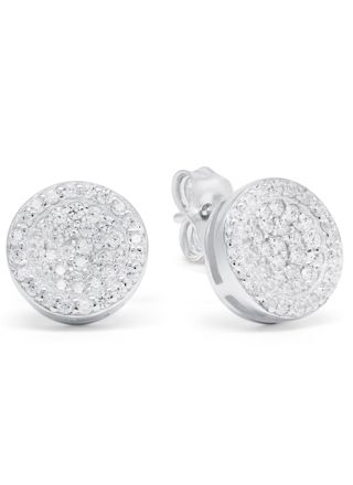 Silver earrings round plate clear zircon E-3533Z