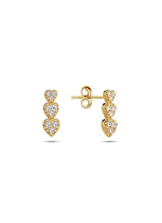 Lykken Hearts gold-plated triple heart silver heart earrings with cz