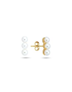 Lykken Pearls triple stone pearl gold earrings
