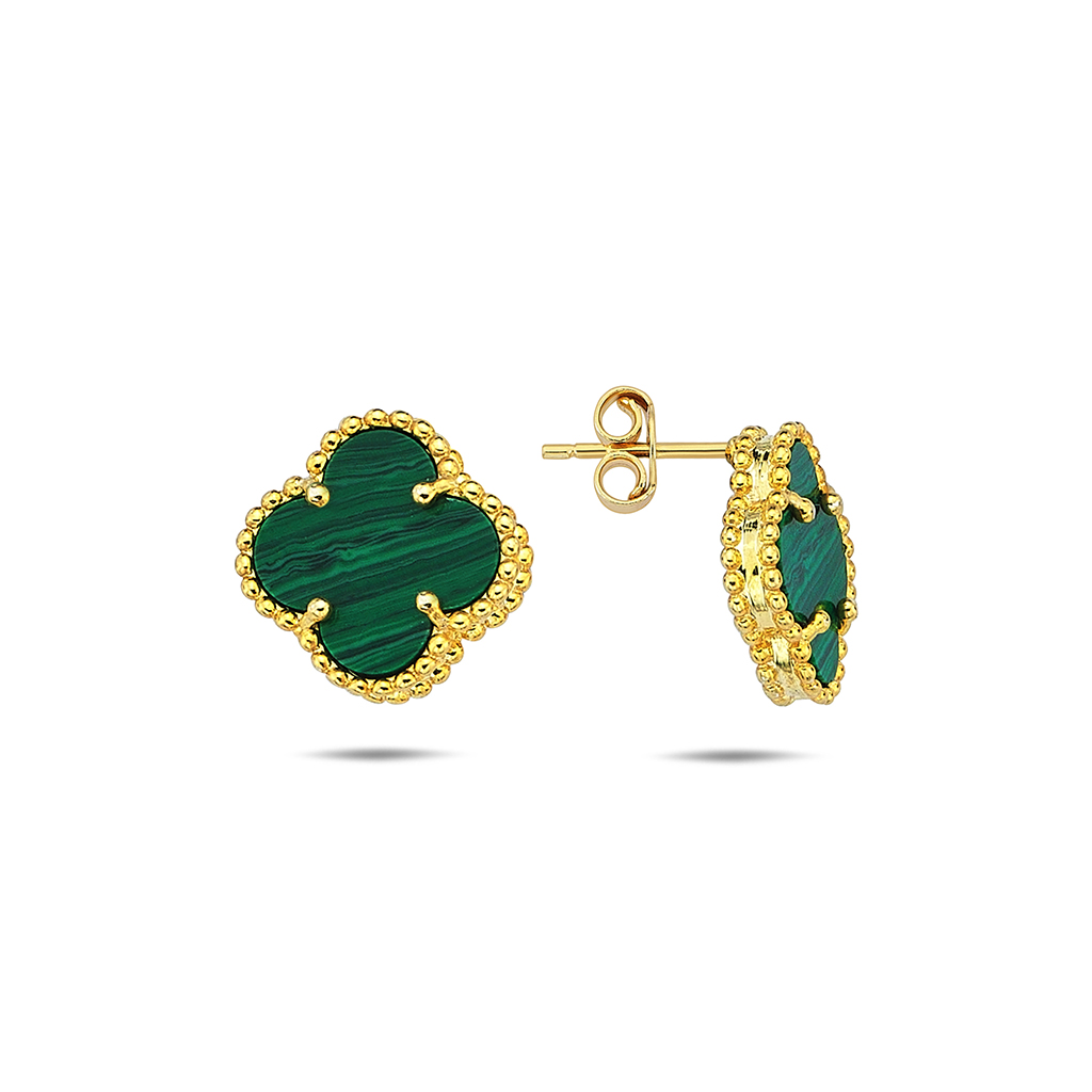 Lykka Symbols four-leaf-clover green gold-plated silver earrings 