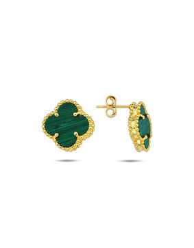 Lykken Symbols four-leaf-clover green gold-plated silver earrings