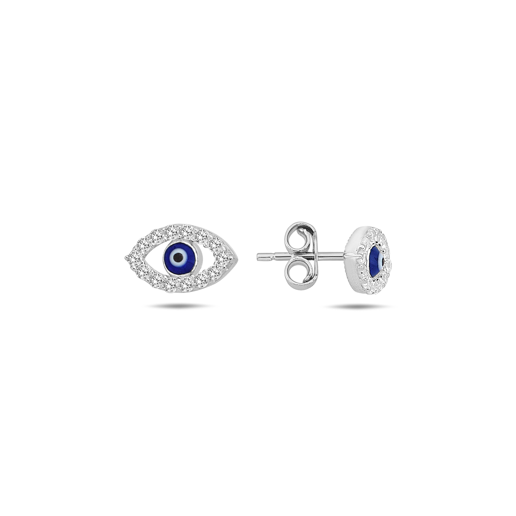 Lykka Casuals hamsas eye blue cz silver earrings 