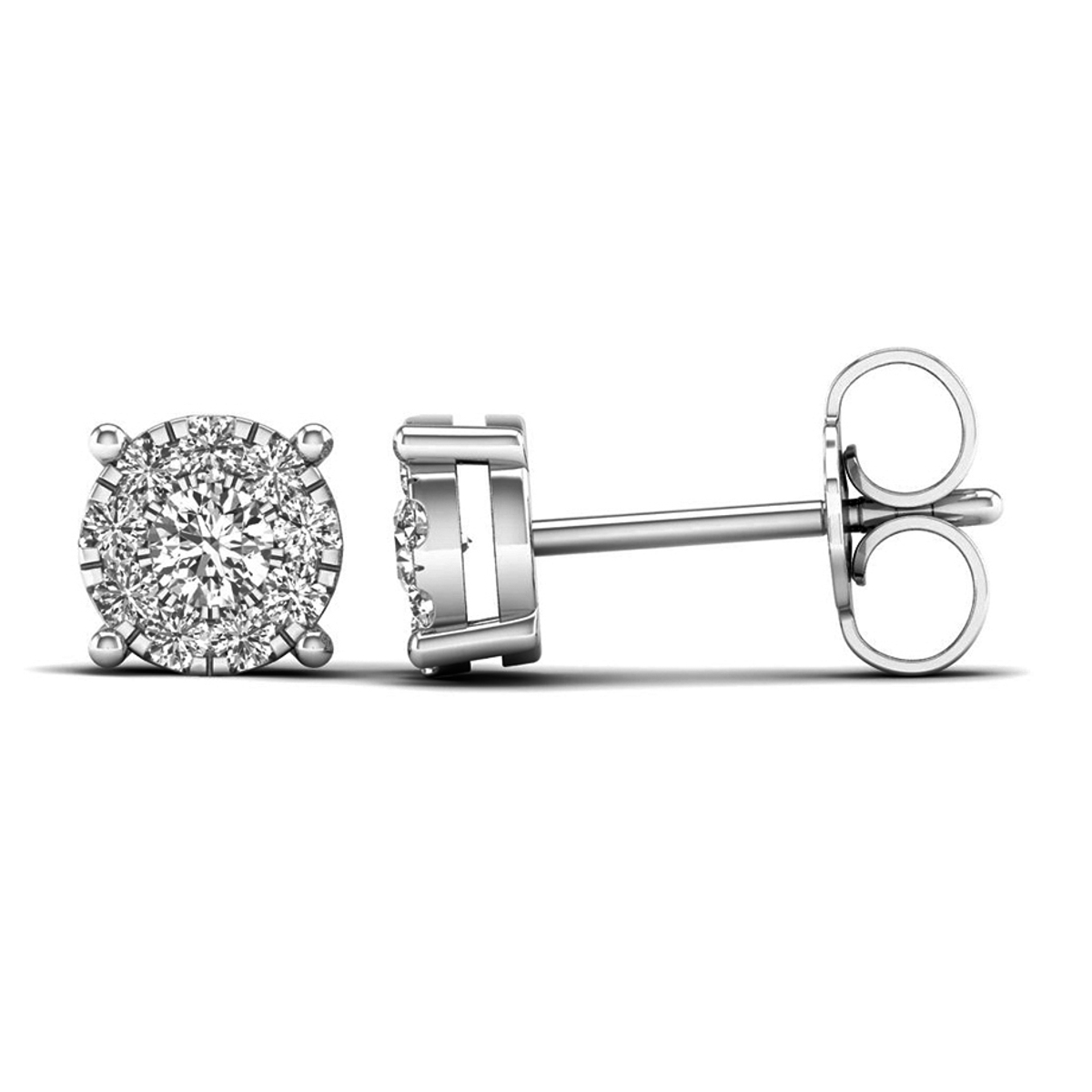 Lykka Elegance Milgrain diamond halo stud earrings in white gold 5,3 mm 