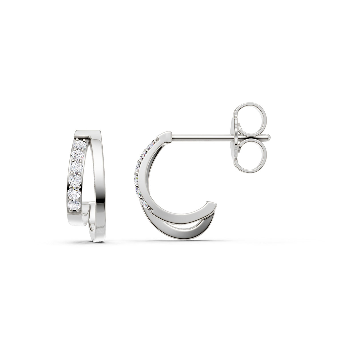 Lykka Elegance White Gold Diamond Double Arc Earrings 11 mm