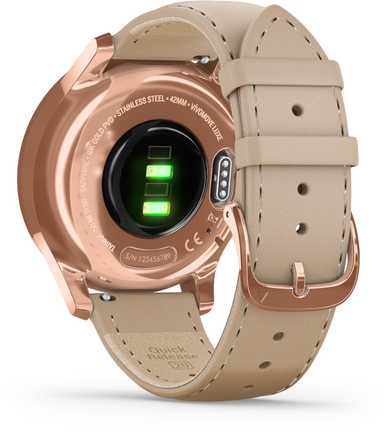 Garmin Vivomove Luxe Light Sand Leather and 18K Rose Gold