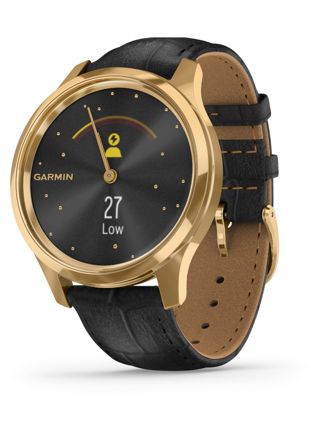 Garmin Vivomove Luxe Black Embossed Leather and 24K Gold Hybrid Smart Watch 010-02241-02