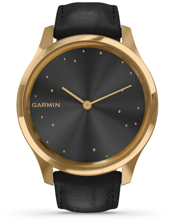 Garmin Vivomove Luxe Black Embossed Leather and 24K Gold Hybrid