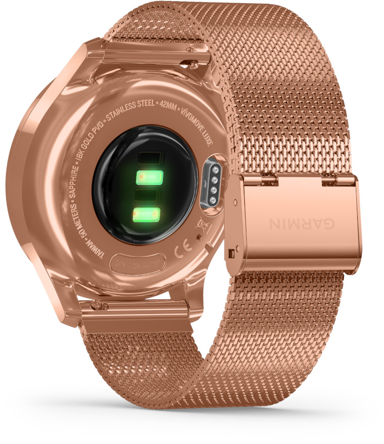 Garmin Vivomove Luxe Milanese and 18K Rose Gold Hybrid Smart Watch