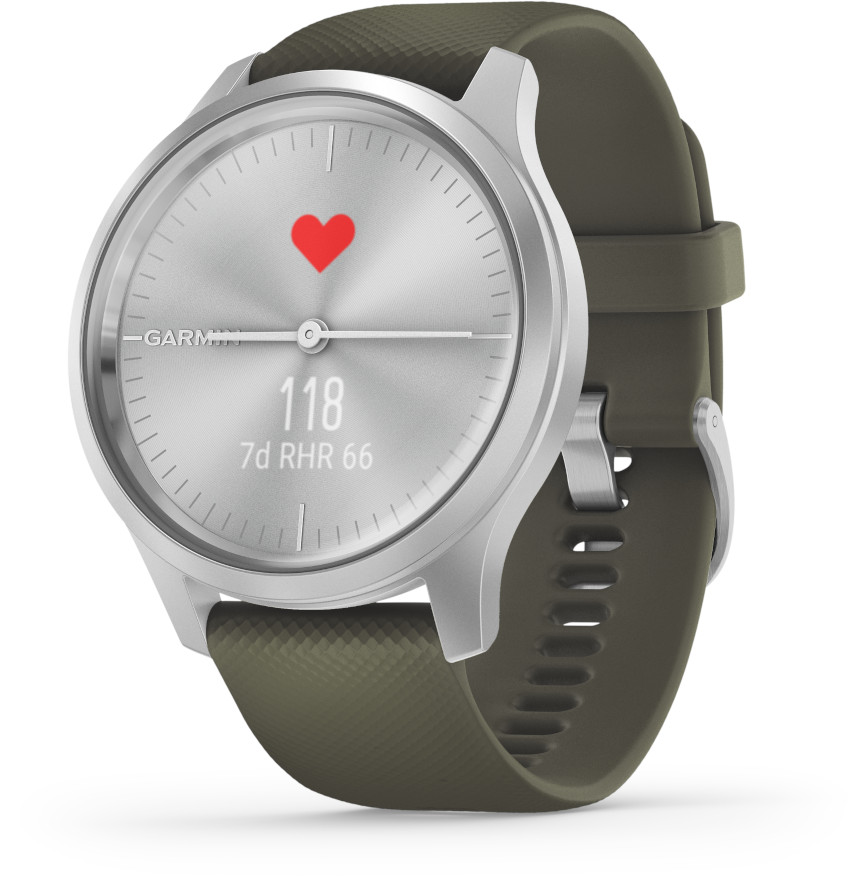Garmin Vivomove Style Moss Green Silicone and Silver Hybrid Smart Watch 010 02240 01 watchesonline