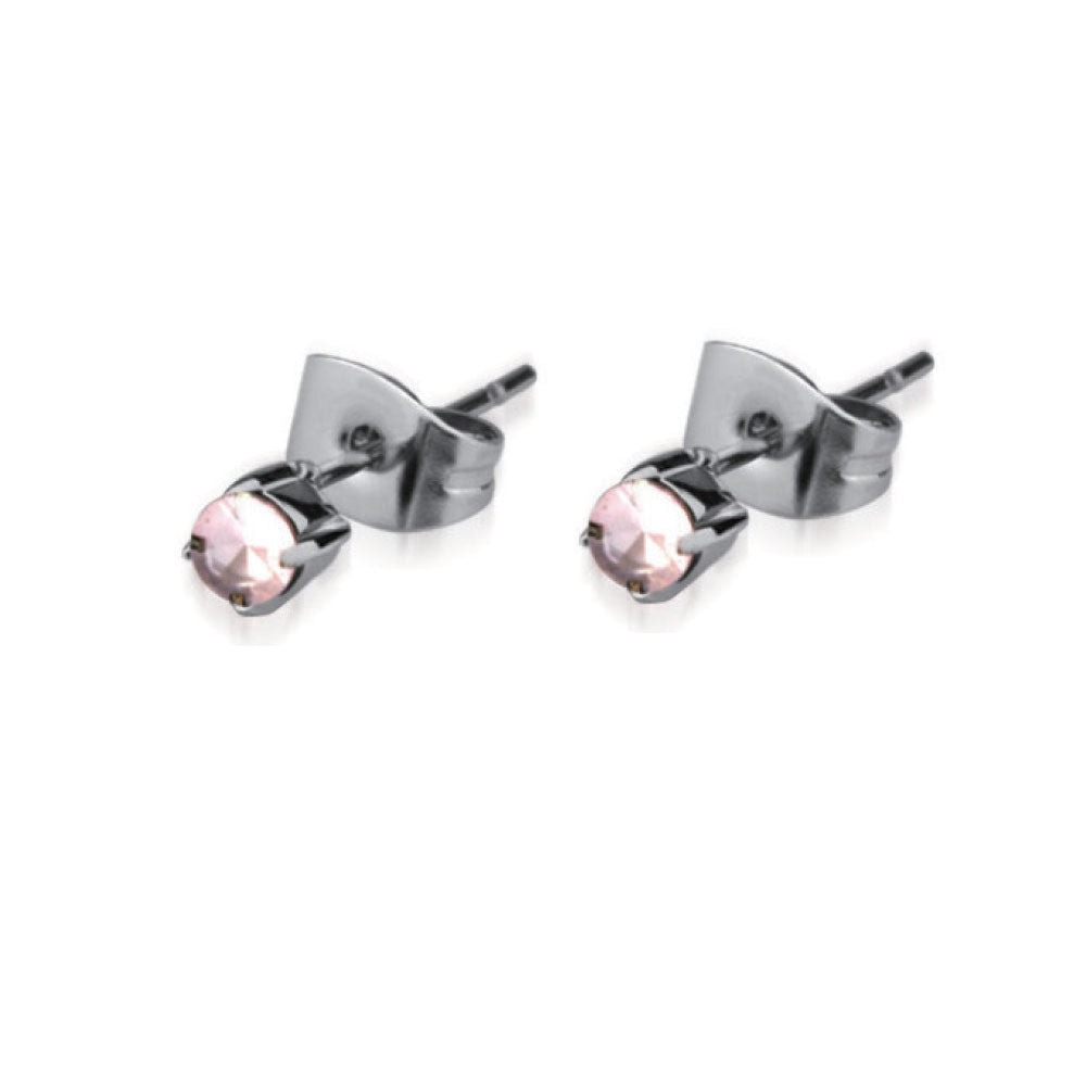 Lykka Trend rose quartz steel stud earrings 
