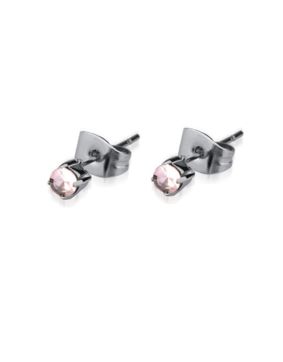 Lykka Strong rose quartz steel stud earrings