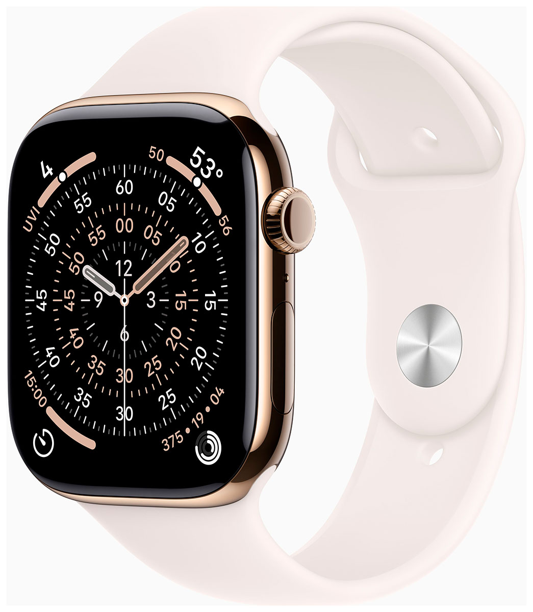 Apple Watch Series 11 GPS + Cellular 46mm Gold Titanium Case with Light Blush Sport Band MFD64QN/A