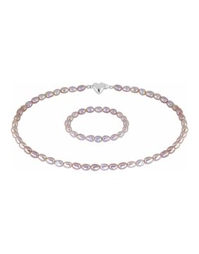 Lykken Pearls pink bead necklace with heart clasp 30+10cm