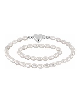 Lykken Pearls white bead bracelet with heart clasp 15+8cm