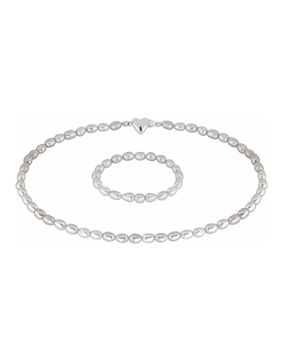 Lykken Pearls white bead necklace with heart clasp 30+10cm