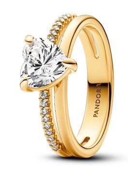 Pandora Timeless non-stackable Double Band Heart Ring 14k Gold-plated ring 163100C01