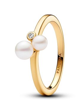 Pandora Timeless 14k gold-plated toi et moi pearl ring 163156C01