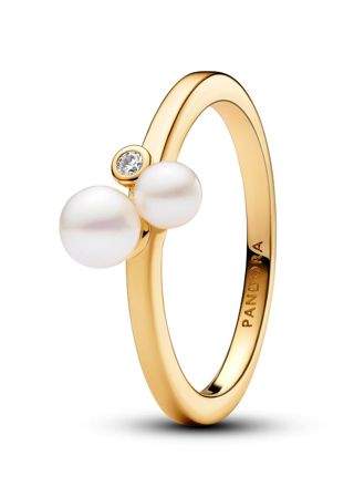 Pandora Timeless 14k gold-plated toi et moi pearl ring 163156C01