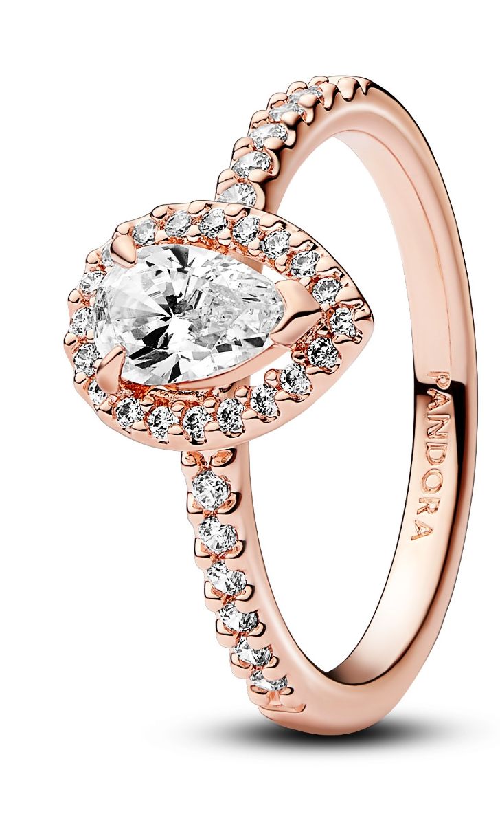 Pandora Timeless Stackable Sparkling Pear Halo 14k Rose gold plated ring 182835C01 watchesonline
