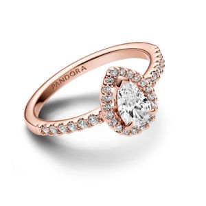 Pandora Timeless Stackable Sparkling Pear Halo 14k Rose gold