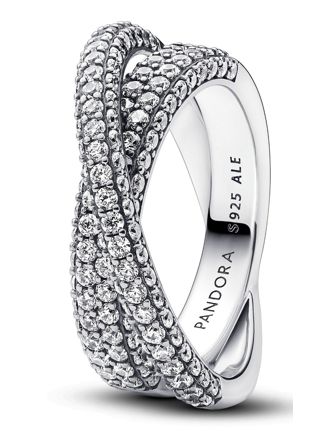 Pandora Timeless Non-stackable Pave Crossover Dual Band Sterling silver ring 193022C01
