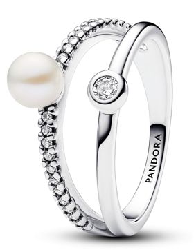 Pandora Timeless sterling silver double band pave pearl ring 193147C01