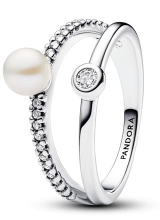 Pandora Timeless sterling silver double band pave pearl ring 193147C01