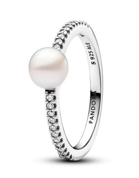 Pandora Timeless sterling silver pave pearl ring 193158C01