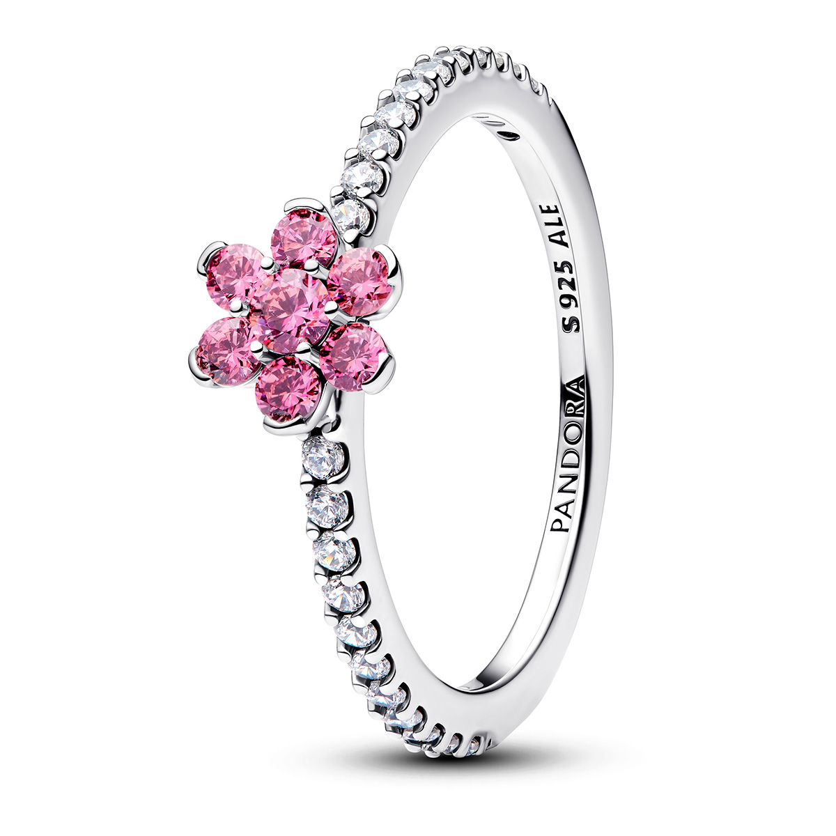 Pandora Timeless pink ring with side stones silver 194499C02