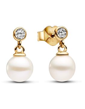 Pandora Timeless two-stone drop 14k gold-plated pearl earrings 263153C01