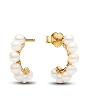 Pandora Timeless 14k gold-plated pearl creole hoops 263179C01