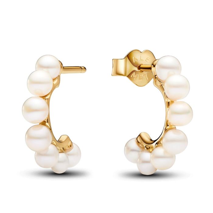 Pandora Timeless 14k gold-plated pearl creole hoops 263179C01