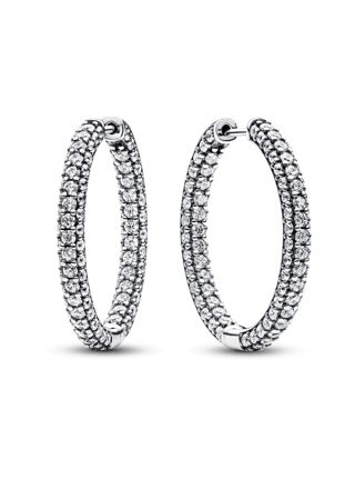 Pandora Timeless Pave Single-row Sterling silver hoops 293016C01