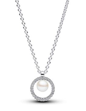 Pandora Timeless Pearl & pave collier Sterling silver necklace 393165C01-45