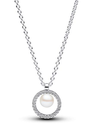 Pandora Timeless Pearl & pave collier Sterling silver necklace 393165C01-45