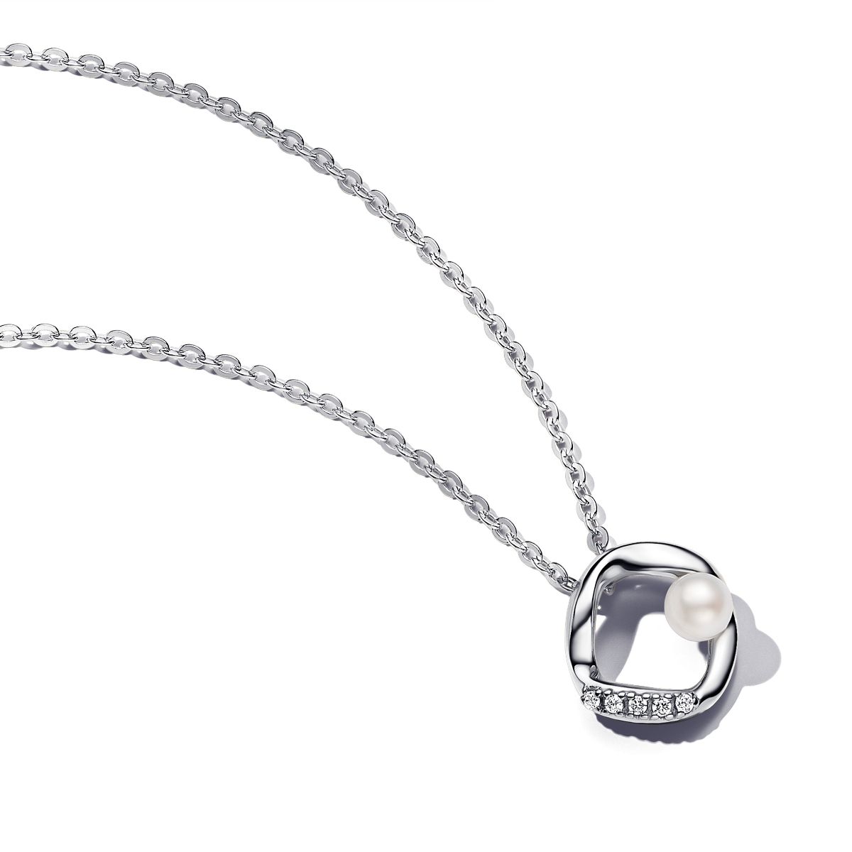 Pandora Essence Sterling silver pearl cz necklace 393303C01-45
