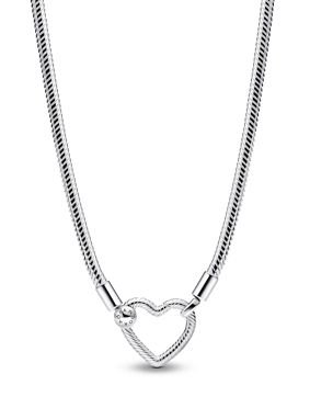 Pandora Moments Snake chain sterling silver necklace with heart clasp 393377C00-45