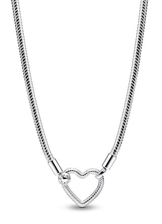 Pandora Moments Snake chain sterling silver necklace with heart clasp 393377C00-45