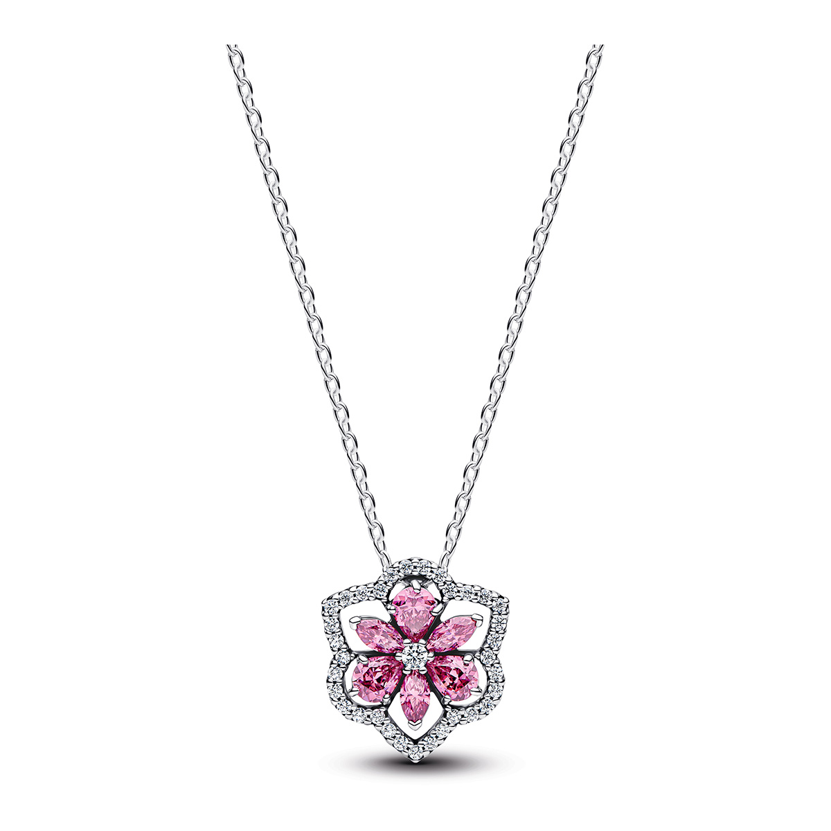 Pandora Timeless silver necklace pink flower 394576C01-45
