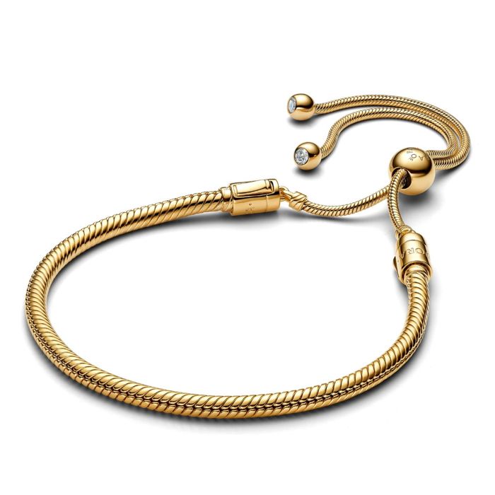 Pandora Moments Snake chain 14k gold-plated sliding bracelet clear