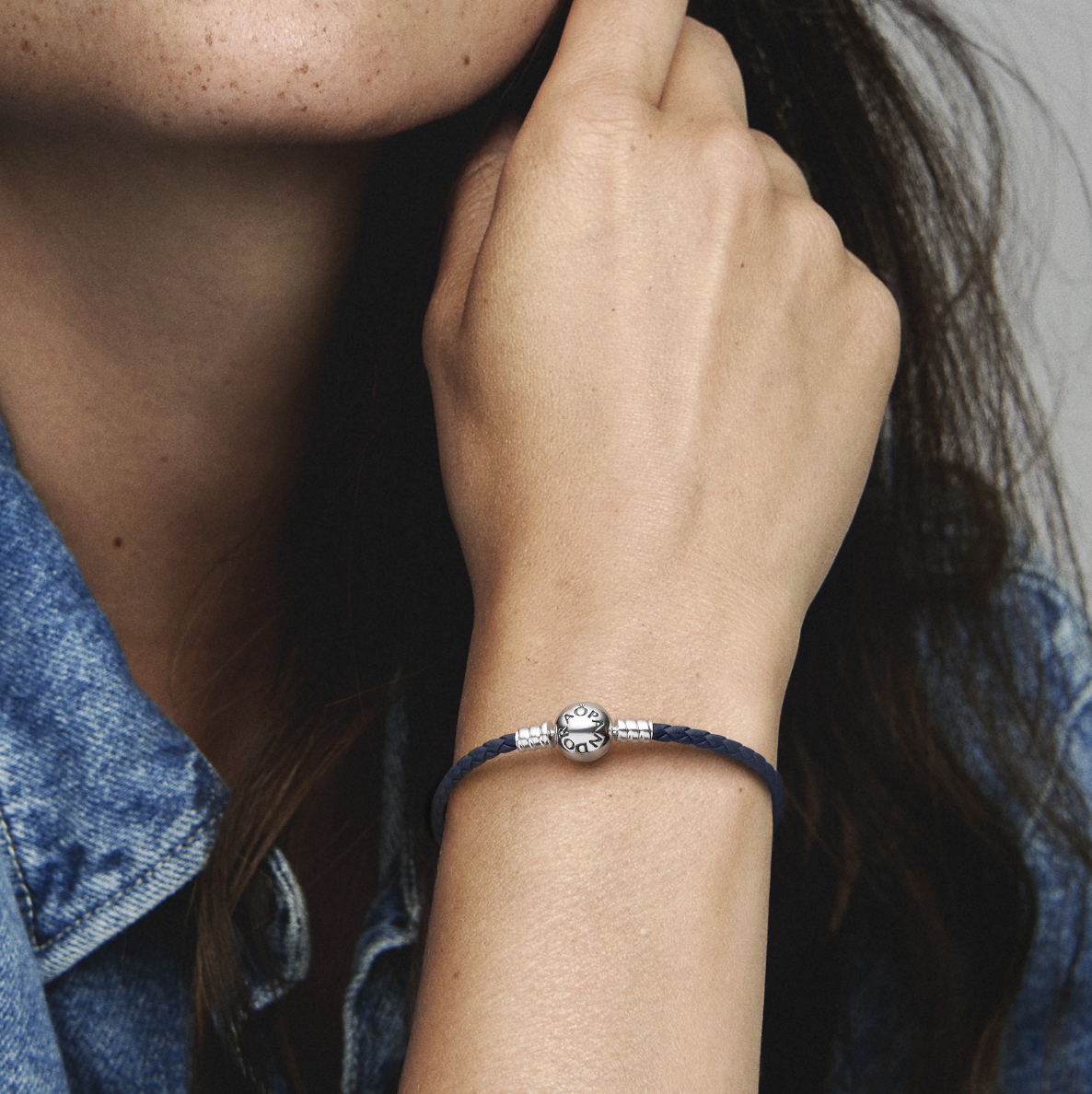 Pandora light blue leather bracelet top