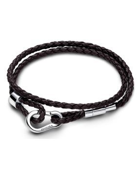 Pandora Moments Sterling silver Double brown leather bracelet 593338C01-D2