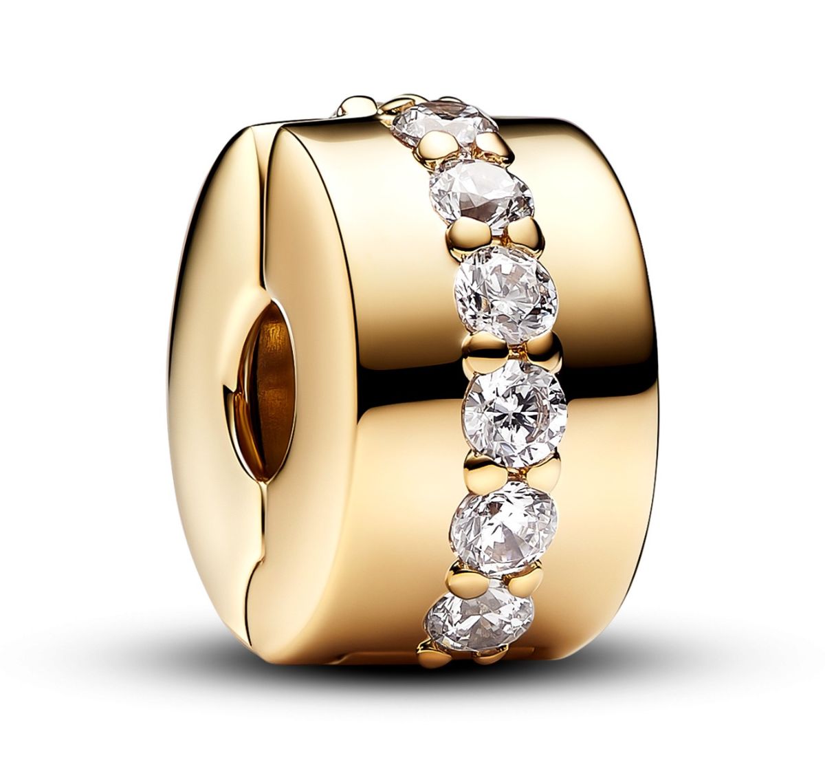 Pandora Moments 14k Gold-plated clip with clear cubic zirconia