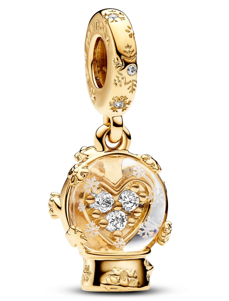 Pandora Moments Heart Snowflake Snow Globe 14k Gold-plated charm 
