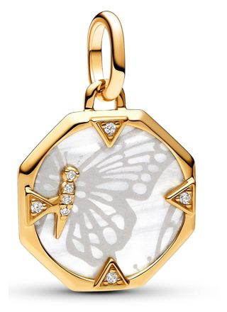 Pandora ME Butterfly Medallion Charm 14k Gold-plated Mixed stone Clear charm 763366C01